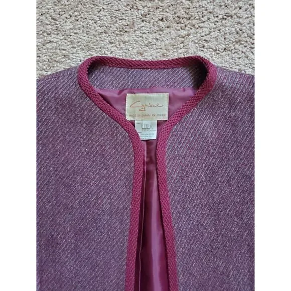 Cymbal Japan Vintage Wool Maroon/Purple 2-pc Skirt and Jacket Set, Size Small